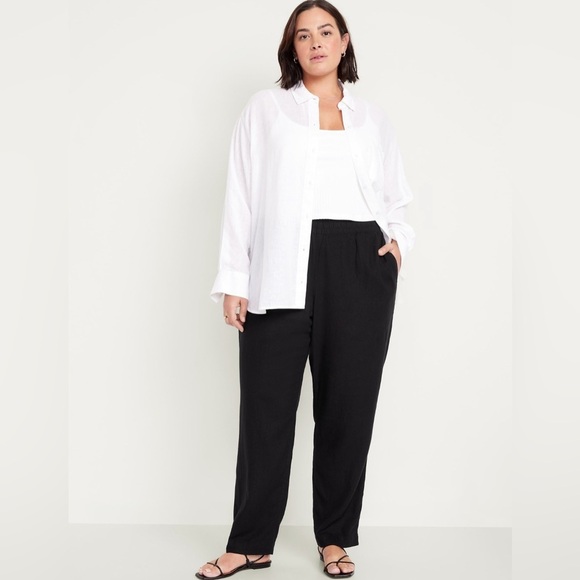 NWT!  Old Navy Black High-Waisted Linen-Blend Straight Ankle Pants - Multiple 🔹 - Picture 6 of 10